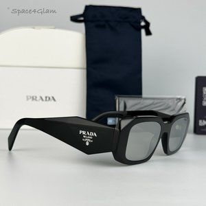 NEW Prada PR17WS 1AB2B0 Black Gray Mirrored Silver Square Unisex Sunglasses